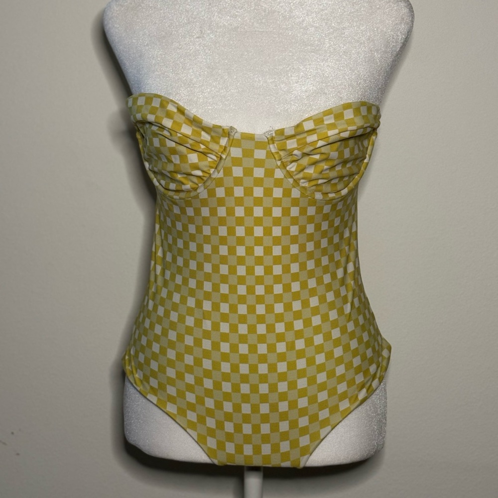 Acacia Swimwear yellow and White Checkered Fabric